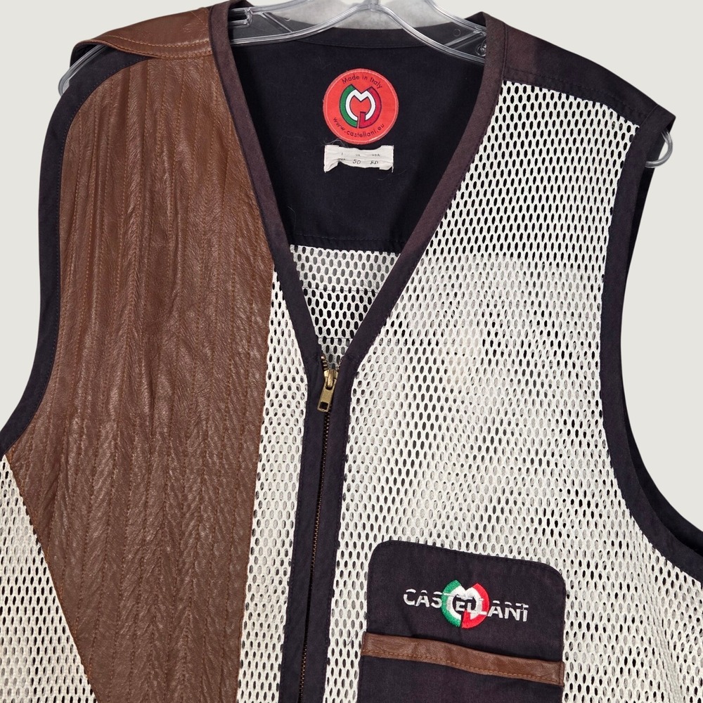 Castellani Mens 50 Shooting Hunting Vest Black Brown Mesh Recoil Pad Italy